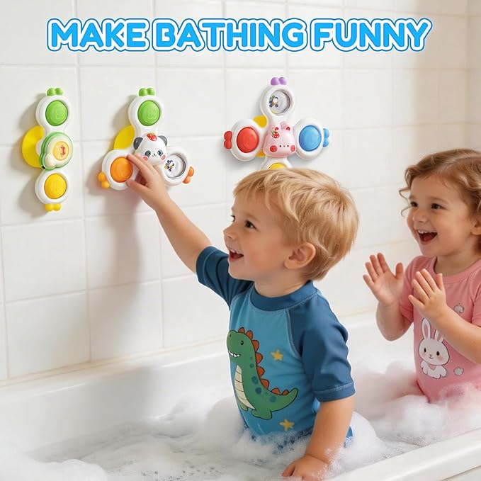 3PCS Suction Cup Spinner for 1 Year Old,Montessori Baby Bath Toys for 0-6-12 Months,Rattle Spinners for Toddlers 1-3,Sentory Toys for 1 Year Old Boys and Girls