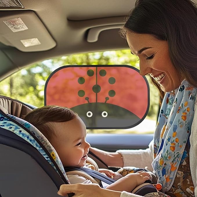 Bulopur 2 Pack Car Shades for Back Windows Baby Cute Ladybug Glare Shield Protection Easy to Install Mesh Car Window Covers Fit for Most Cars, Vehicles, SUVs