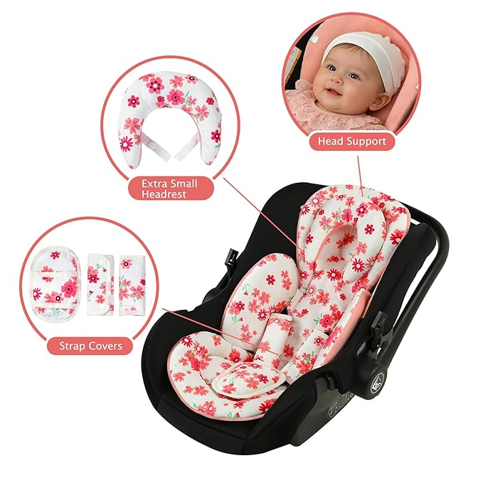 Infant Car Seat Insert, Body Support for Baby Newborn Infant Toddler with Extra Headrest, Shoulder Pads Set, Soft, Plush Fabric, Reversible Design Fits for Stroller, Baby Swing, Bouncer