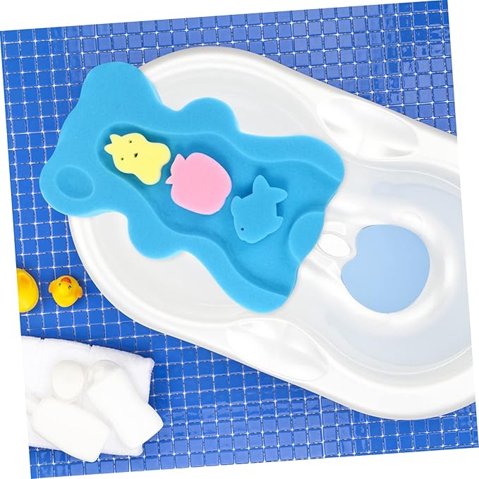Bath Sponge Baby Cushion Baby Bath Mat Soft Sponge Non-Slip Adorable Bear Blue 4.5cm