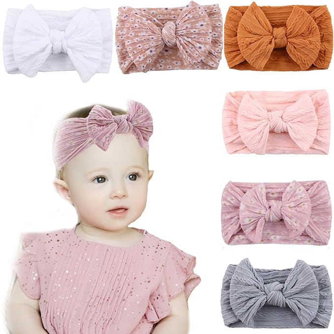 KIDOCHEESE Baby Girls Headbands with Bows Elastics Nylon Hair Bows Hairbands Hair Accessories for Newborn Infant Toddlers Kids