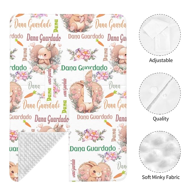 Personalized Cute Rabbit Baby Car Seat Cover for Girl, Customized Name Nursing Covers Breastfeeding Scarf, Multi Use Infant Carseat Canopy for Newborn Carrier/Stroller/Shopping Cart/High Chair