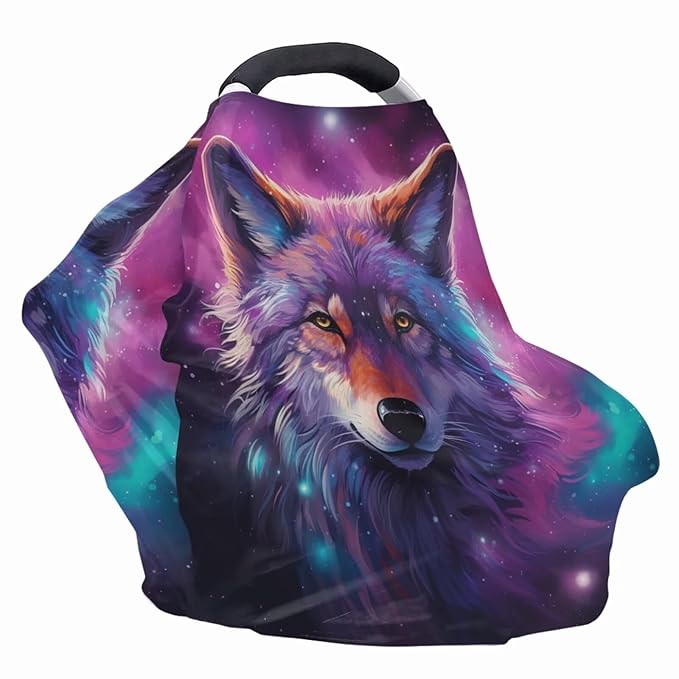 ZFRXIGN Galaxy Wolf Car Seat Cover for Babies Carseat Canopy Nursing Cover, Breastfeeding Cover Scarf, Boys Girls Gifts Breeds Farm Cool Animal Purple