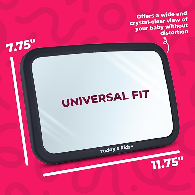 Todays Kids Baby Car Mirror for Back Seat Rear Facing - 360-Degree Adjustable Backseat Baby Mirror for Car, Extra Wide & Crystal Clear Car Mirror Baby Rear Facing Seat - Fully Assembled & Shatterproof