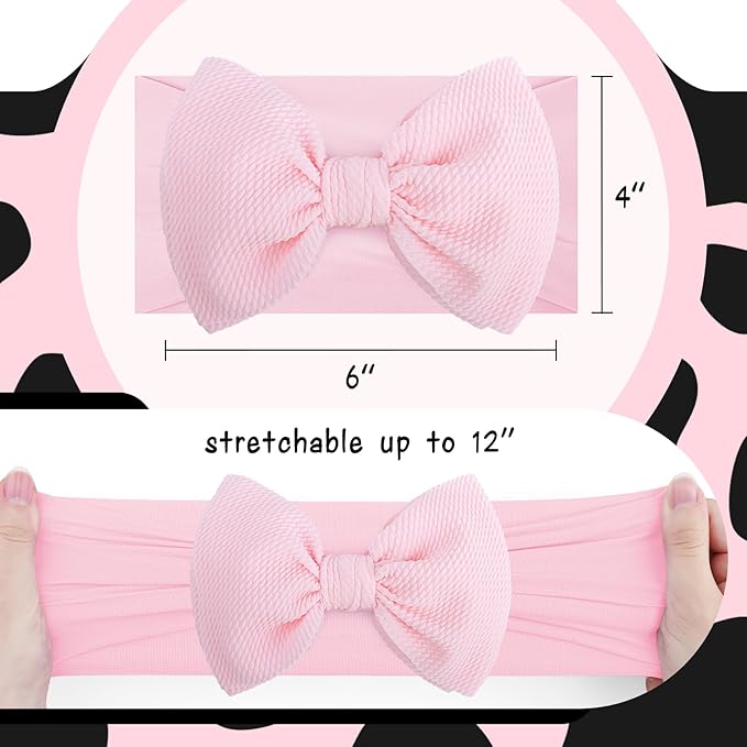 Moo Cow Print 6’’ Hair Bows for Girls Cowgirl Accessories Newborn Infant Toddler Baby Girl Headbands Black & Pink Bow Baby Wrap