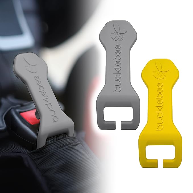 Bucklebee Easy Car Seat Buckle Release Aid for Children Unbuckle - Release Tool - Button Pusher - Opener for Nails - (Gray and Yellow)