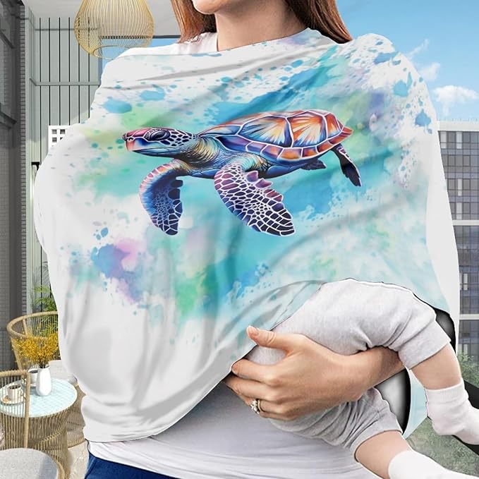ZFRXIGN Turtle Nursing Covers for Breastfeeding and Car Seat Baby Car Seat Covers, Infant Stroller Cover, Carseat Canopy Carseat Cover Girls Hippie Tie Dye Blue