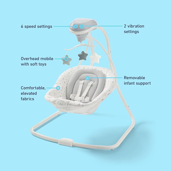 Graco Simple Sway Baby Swing, Side‑to‑Side Motion, Infant Swing with 6 Speeds, Vibration, Ivy