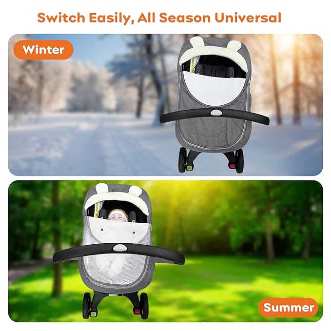 Baby Car Seat Cover for Infant Newborn - Universal Fitted 3-Season (Winter/Spring/Autumn) Canopy, Warm Breathable with Mesh Cover, Unisex for Baby Boy Girl - Grgy