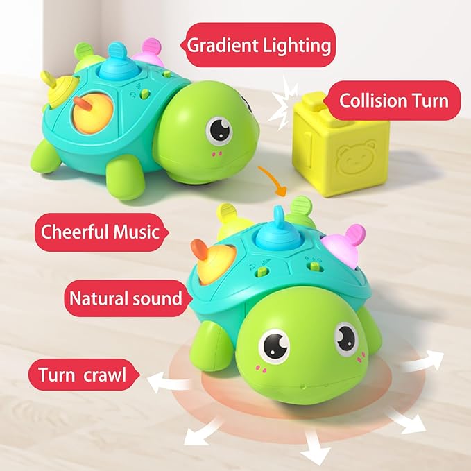 Baby Musical Crawling Toys 6 to 12 Months, Infant Turtle Light Up Toy for Teething Fine Motor Sleep Aid, Baby 7 8 9 10 11 Months 1 Year Old Boy Girl Gift