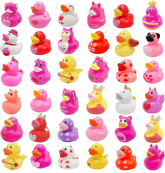 36 Pcs Valentines Rubber Ducks,Bath Showers Accessories,Mini 2.16" Duckies Bath Toys for Kids Girls Boys Valentines Day Party Favors Gift Exchange (Valentines)