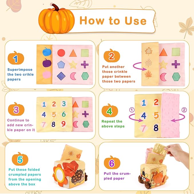 Thanksgiving Baby Toys 36+ Months Montessori Toys Baby Tissue Box Toy for Babies, Thanksgiving Gift for Boys Girls Autumn Thanksgiving Party Favor Thanksgiving Harvest Gifts