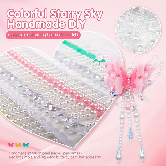 6-piece set of pearl bow tassel hair clips. Highlight the girl's gentle and sweet style. Suitable for girls and children. 3color combinations for butterflies: yellow, green, and pink