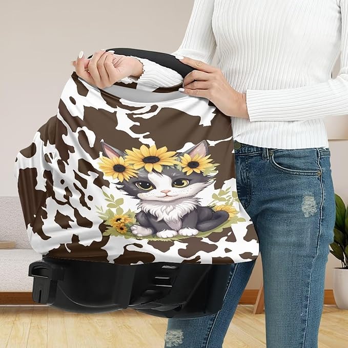 Cow Cat Baby Car Seat Cover Durable Washable Breastfeeding Scarf Dust Cover Privacy Protection Lightweight Durable Multi-Purpose Car Seat Canopy Cover