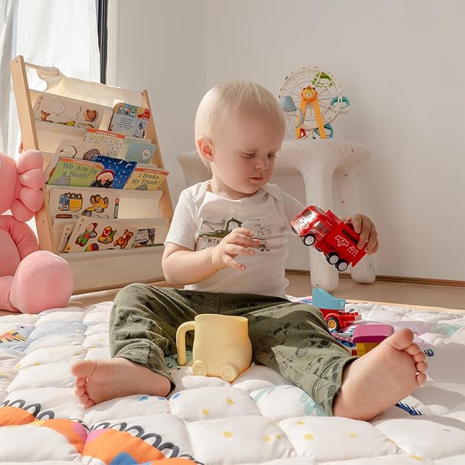 Sinhaklóho 50" x50" Foldable Thicker Foam Baby Play Mat for Playpens & Floors - Soft, Non-Slip & Odor-Free Crawling Mat for Infants & Toddlers, Machine Washable, Safari Adventure Design
