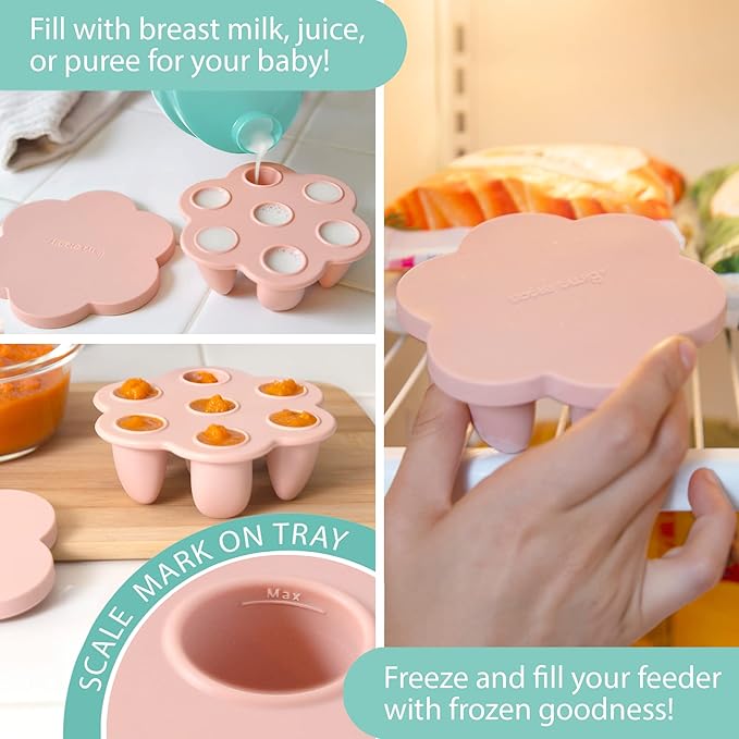 Little Twig Baby Fruit Feeder Pacifier & Teether Set – Silicone Baby Food Feeder with Freezer Tray, BPA Free Teething Toy for Infants, Breast Milk Pops, Fruit & Puree Feeder, Baby Led Weaning Kit