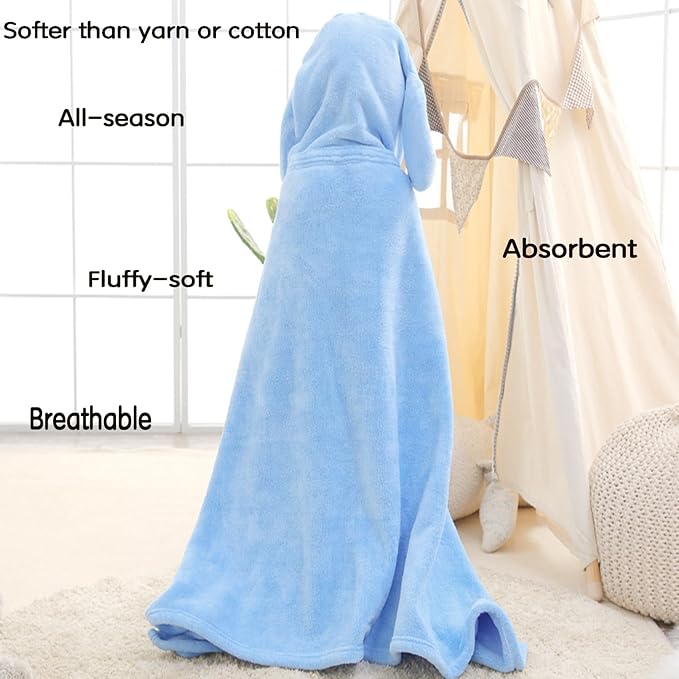 Toddler Baby Bath Towel with Hood 27.5"X55" Ultra Absorbent Soft Cozy Comfort Bathrobe Blanket, 0-6 Years Infant Shower Towel for Girls & Boys(Sky Blue)