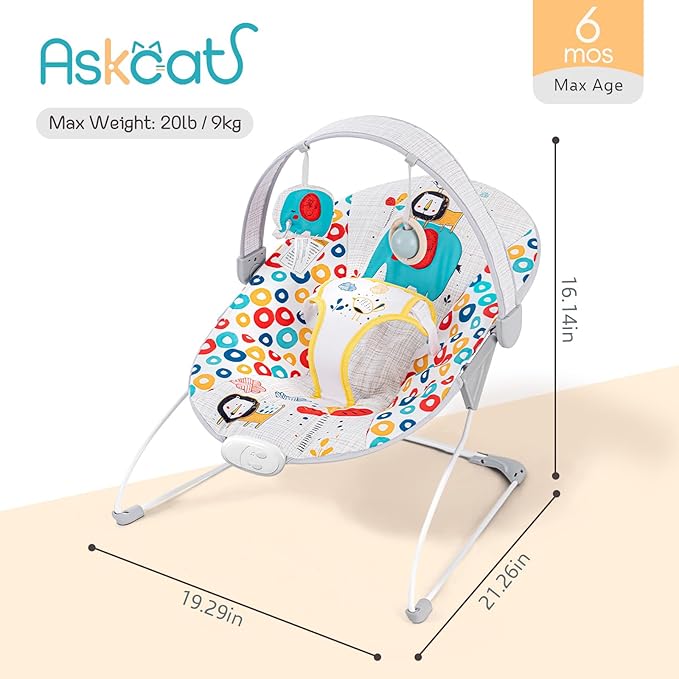 Baby Bouncer, Baby Bouncers for Infants, Portable Baby Bouncer Seat for Newborns with Music Soft Seat Cushion, Adjustable Infant Bouncer for Babies 0-6 Months 6-20 lbs Unisex