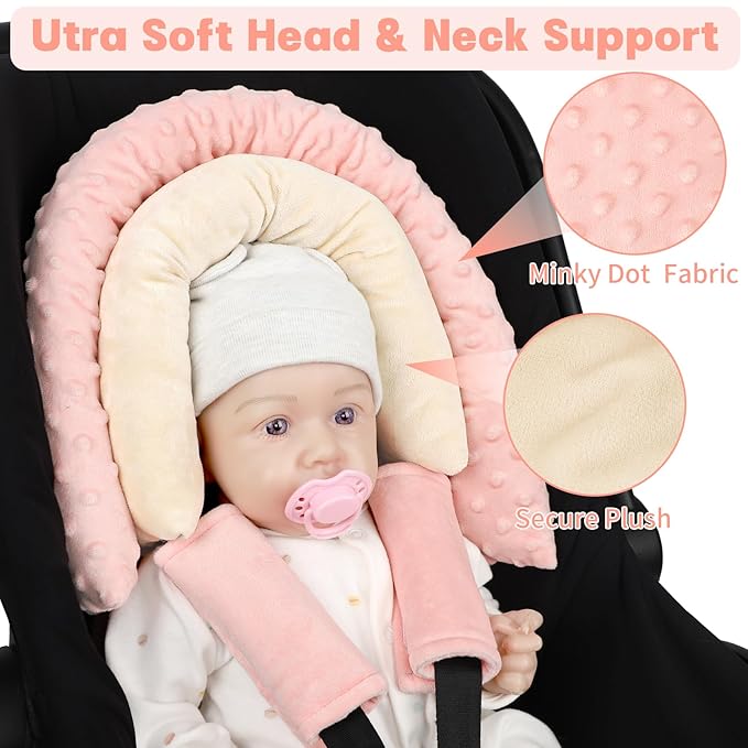 Infant Car Seat Insert, Baby Car Seat Head & Body Support with 2 Strap Pads, Ultra Soft Newborn Preemie Carseat Insert Cushion for Girls Boys, Fits Car Seat, Stroller, Swing, Bouncer, Beige