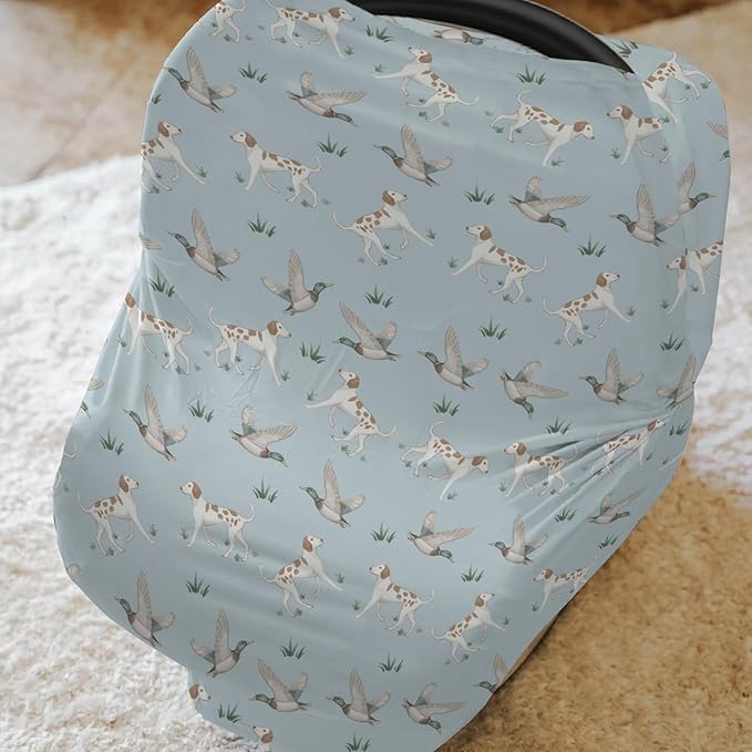 Green Mallard Ducks Dogs Baby Car Seat Covers Wild Duck Hunting Stretchy 5-in-1 Cover Adjustable Infant Carseat Canopy Cover Outdoor Duck Hunter Breathable Nursing Cover-Up