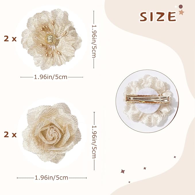Baby Girls Floral Hair Bows Clips, 4Pcs Glitter Gold Flower Hair Barrettes Alligator Clips, Hair Accessories for Toddlers Kids Teens
