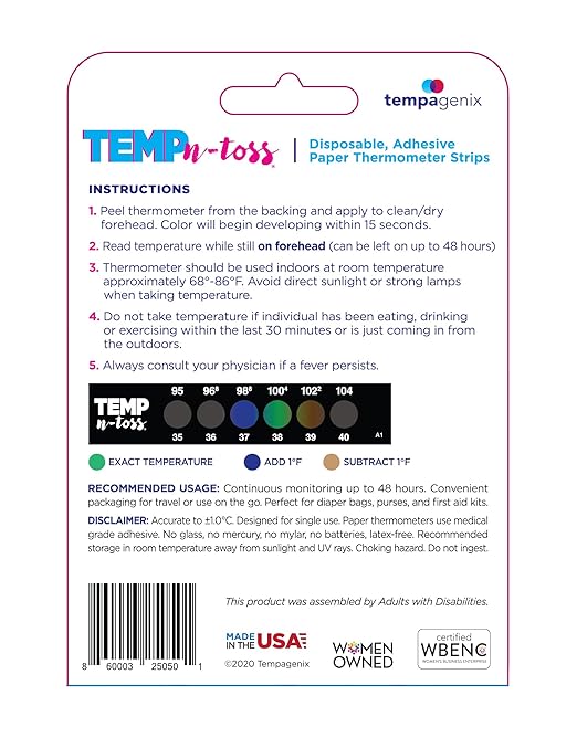 Fast Reading Disposable Forehead Thermometer Strips - Temp-N-Toss for Accurate & Hygienic Baby Temperature Measurement (12)
