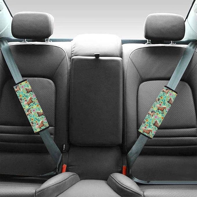 FOR U DESIGNS 2 Pcs Seat Belt Cover for Kids Adults Car Seat Strap Cover Horse & Floral Print Universal Shoulder Strap Protector Fit for SUV Sedan Truck