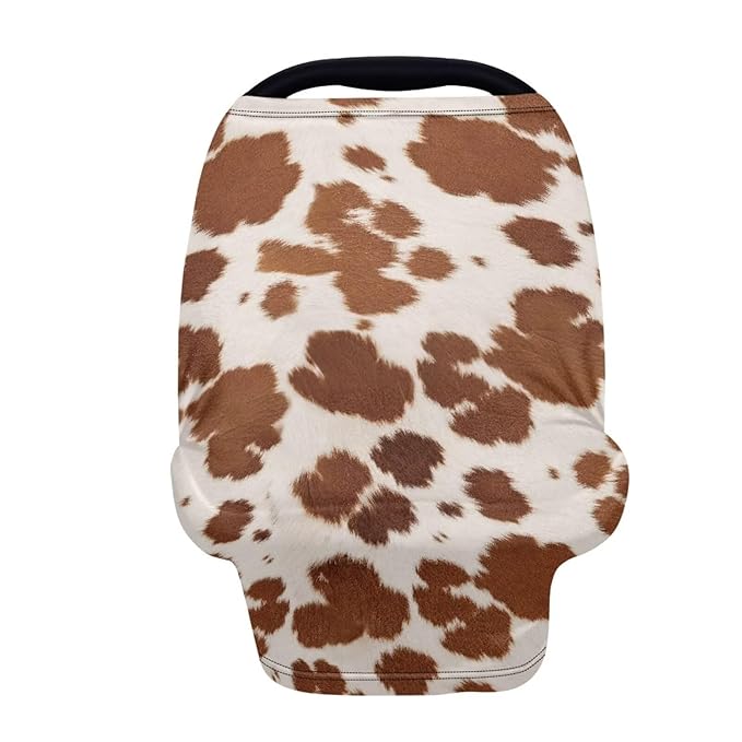 Wanyint Baby Car Seat Cover Nursing Scarf Car Seat Canopy Shopping Cart High Chair Cover Protect Babies and Breastfeeding Mothers, Cow Print Light Brown