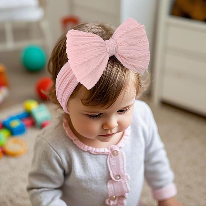 LemonSpace Handmade Baby Girls Headbands Soft Stretchy Nylon Hair Bands Hair Accessories Bows for Newborn Baby Girls Infant Toddlers Kids (Pink)