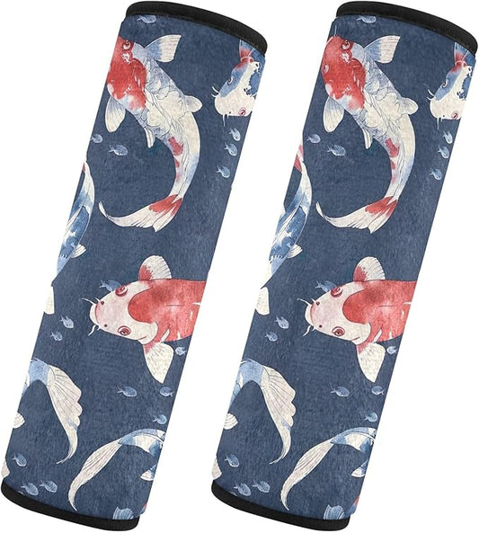 CHIFIGNO 2Pcs Seat Belt Covers Dark Blue and Red Fish Seat Belt Cushion Cover Soft Shoulder Pad Auto Interior Accessories for Car Bag