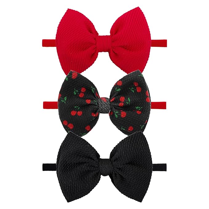 3PCS 4.5’’ Cherry Black Baby Bow Girls Headbands Red Bows Newborn Hair Accessories Summer Outfits for Infant Toddler Girl Clothes