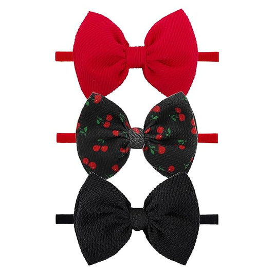 3PCS 4.5’’ Cherry Black Baby Bow Girls Headbands Red Bows Newborn Hair Accessories Summer Outfits for Infant Toddler Girl Clothes
