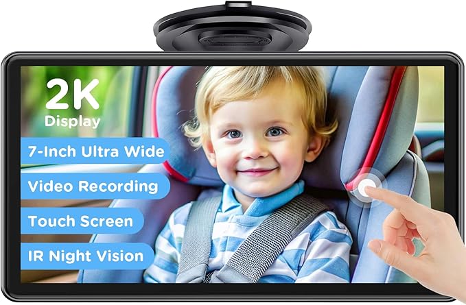 7" Touchscreen Baby Car Mirror, Baby Car Camera HD 1440P, View Infant in Rear Facing Seat with 150°Wide Angle, Night Vision, Easy Setup (Jet Black)