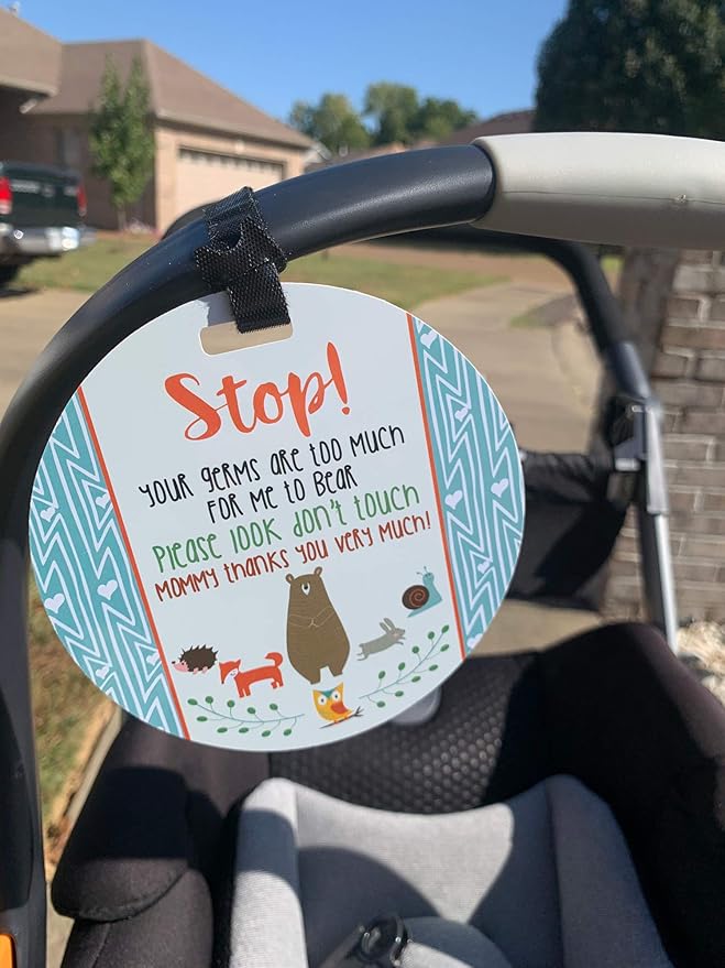 Three Little Tots Two Pack - Woodlands Themed No Touching Baby Car Seat and Stroller Signs - CPSIA Safety Tested