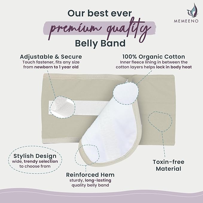 MEMEENO Baby Belly Band for Gas and Colic Baby Relief - Belly Band for Baby Heating Pad for Colic, Baby Gas Relief, Gas Relief for Infants, Baby Heated Tummy Wrap, Naturelle