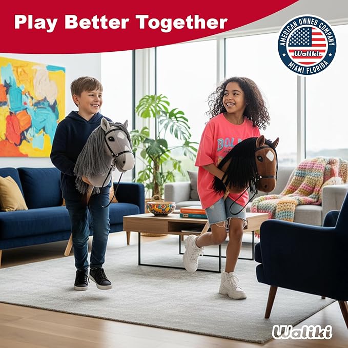 WALIKI Pro Stick Horse for Teens, Kids & Adults | 30” Plush Hobby Horse with Wooden Handle | Cowboy Pretend Play Pony | Ideal for Hobby Horse Racing & Events