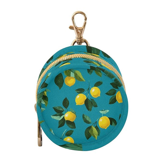 Pacifier Holder with Clip Pacifier Case for Diaper Bag Round Baby Pacifier Pouch Box Bag Portable Teal Lemons