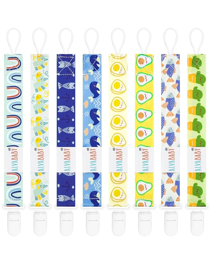 ALVABABY Pacifier Clips 8 Pack Pacifier Binky Paci Holder Leashes for Teethers 8DBP10A