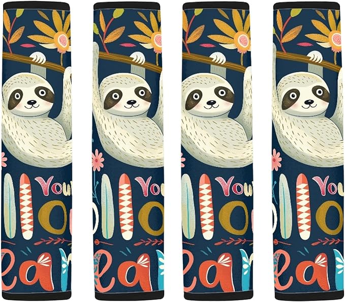 AFPANQZ 2pcs Funny Sloth Seat Belt Pads Covers Universal Fit for Truck Vans Sedans SUVs Safety Seatbelt Pad Cushion Comfortable Driving Car Seats Accessories Black One Pair