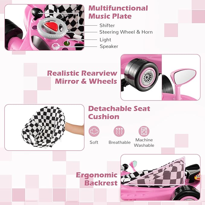BABY JOY 4-in-1 Baby Walker, Foldable Activity Walker with Adjustable Height, Music & Lights, Anti-Rollover, Toddler Push Walker, Baby Walker with Wheels for Boys Girls 6-14 Months (Pink)
