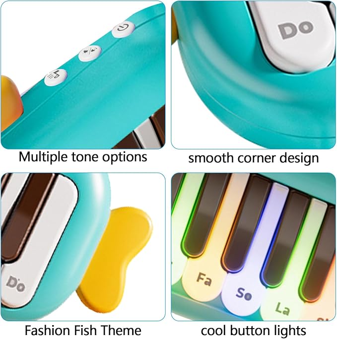 Baby Musical Piano Toys for Toddler 3 4 5, Busy Board with Music & Light, Birthday Toy for Infant Toddler 3 Years and Older Boy Girl Gifts (Green-Fish)