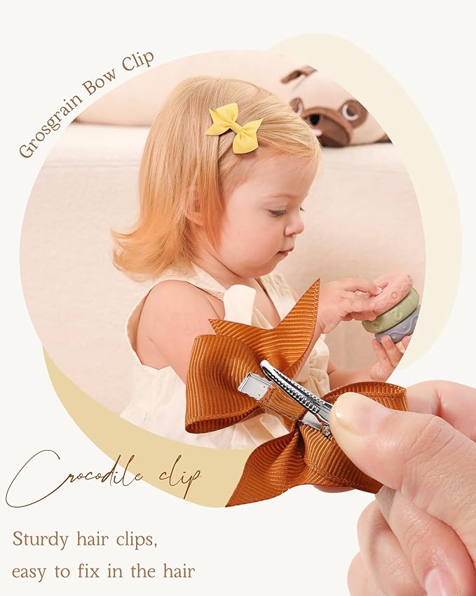doboi 50PCS 2.5'' Baby Hair Clips Small Bows Fully Lined Grosgrain Boutique Solid Ribbon Small Bows for Girls Teens Infants Kids Toddlers Newborn (Gentle colors)