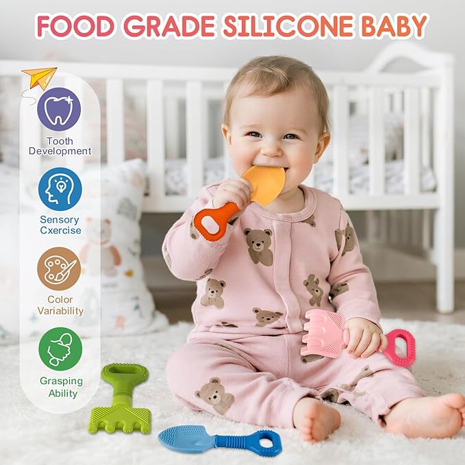 Silicone Baby Teether Toys for Baby Girls & Boys, Teething Relief Chew Toys for Infants, Toddlers, 3+ Months