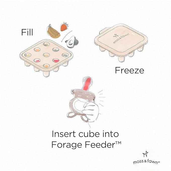 Moss and Fawn Baby's First Bites Bundle - Silicone Frozen Breast Milk Popsicle Kit with Forage Feeder & Teething Popsicle Ice Cube Tray - BPA, PVC, & Lead-Free - Terracotta