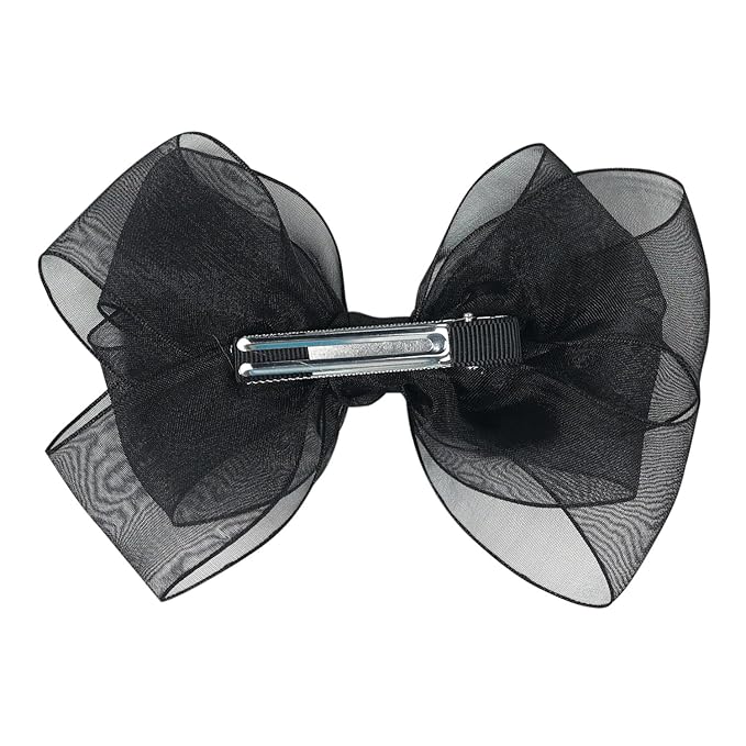 5.5-Inch Organza Double Hair Bows Alligator Clips Hair Accessories for Girls Toddler Kids Children Teens -Black
