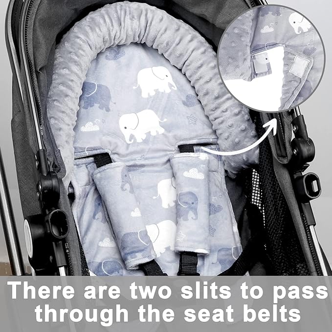 TANOFAR Baby Car Seat Insert and Strap Covers, Gray Carseat Head Support for Boys, Soft Unisex Cushion Fit for Car Seats, Stroller, Bouncers, Elephant