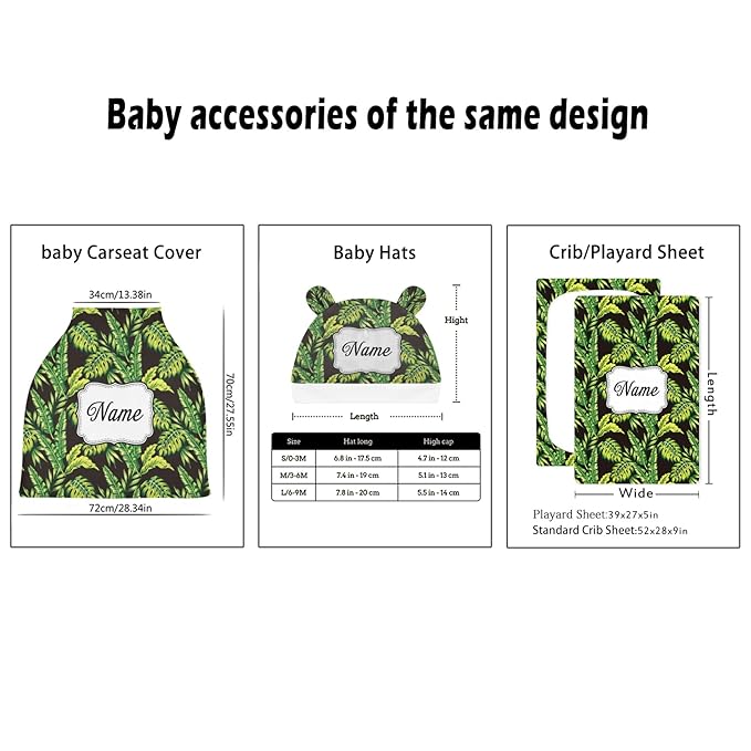 Personalized Name Car Seat Covers for Babies, Customized Infant Carseat Cover with Name, Baby Carrier Cover Car Seat Canopy, Carseat Canopies Nursing Cover for Newborn Boys Girls, Tropical Plant