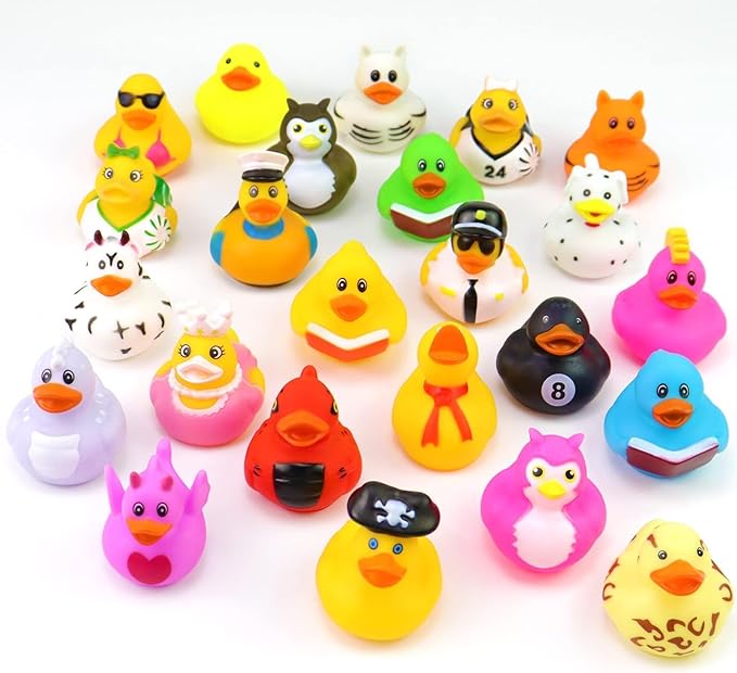 24 Pcs Rubber Ducks, 2.75 Inch Assorted Floater Ducking for Kids, Baby Rubber Ducks in Bulk Bath Toy,Ducks for Cruise Party Favors, Baby Birthday Shower Classroom Gifts