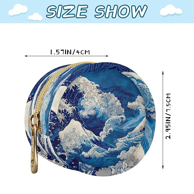 Pacifier Holder with Clip Pacifier Case for Diaper Bag Round Baby Pacifier Pouch Box Bag Portable Deep Blue Sea Waves