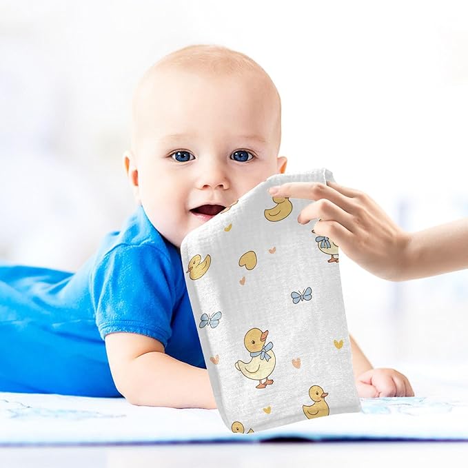 vvfelixl Baby Muslin Washcloths Duck with Ribbon Baby Burp Cloths Cotton Babys Face Towel for Newborn Infants Boys Girls Soft and Absorbent 11.8 X 11.8 in, 3 Pack